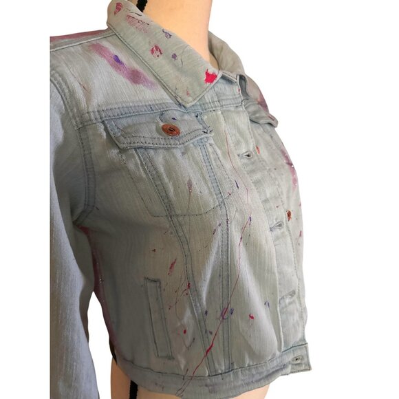 Hand painted  Good vibes acid fashion doll appliqué girls denim jacket 12-14 XL - Picture 10 of 14